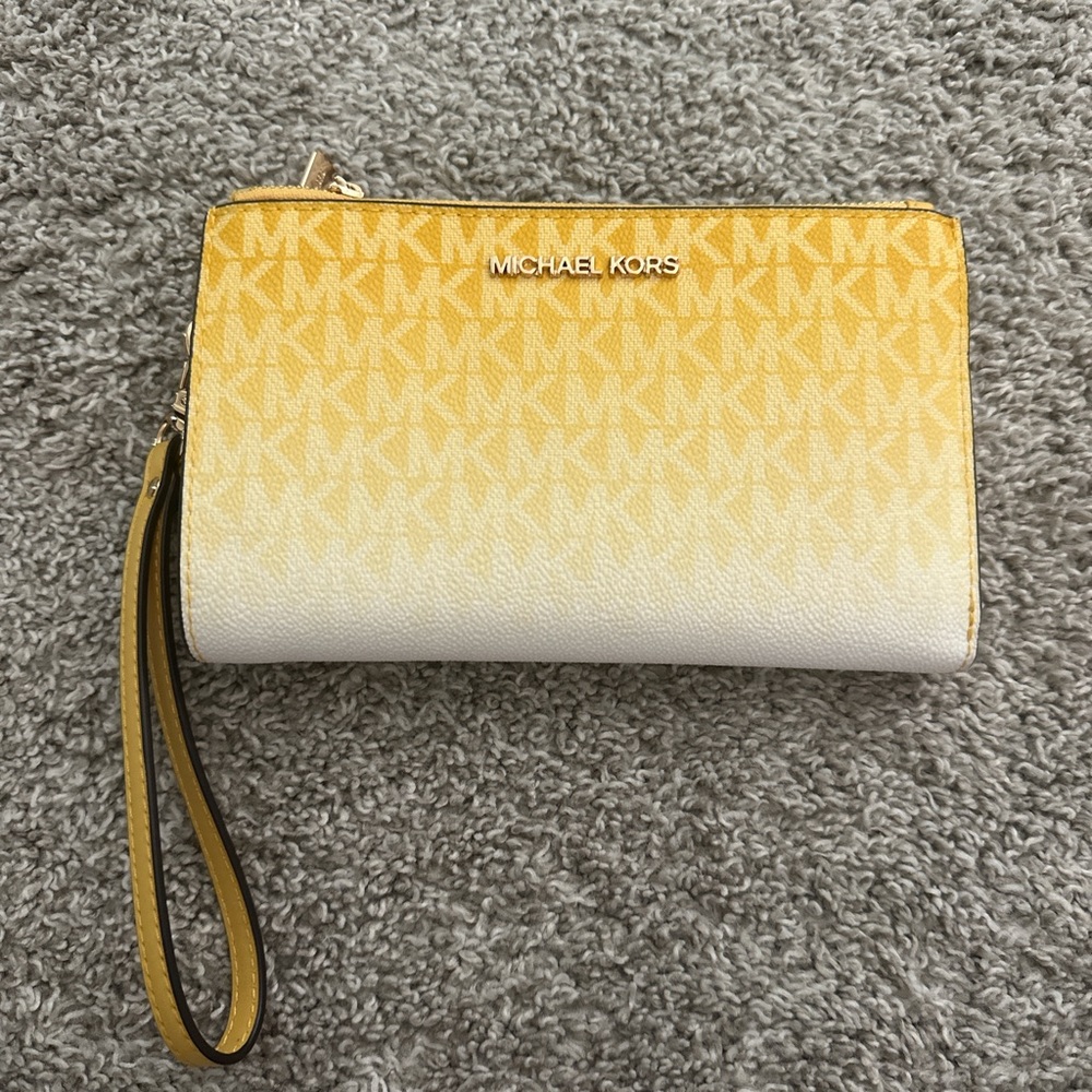 Michael Michael Kors Yellow to White Ombre Logo Large Double Zip Wristlet